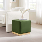 Modway Tilden 17" Square Performance Velvet Upholstered Ottoman - Moss Green/Natural-Rubberwood Plinth Base