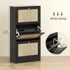 HOMCOM Rattan Shoe Storage Organizer with 3 Flip Drawers - Black-Compact depth fits narrow spaces