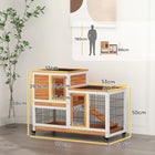 PawHut 35" H Indoor Rabbit Hutch with Wheels, Run and Tray - Yellow-Made of fir wood with steel wire 