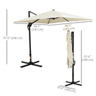 Outsunny 8' L x 8' W Square Patio Hanging Offset Umbrella with 360° Rotation - Cream White-Aluminum pole and eight steel ribs with powder coating support a UV resistant 200g polyester cloth canopy for years of beautiful use  