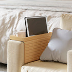 HOMCOM Foldable Bamboo Sofa Armrest Tray for Drinks - Natural Wood-Its varnished surface wipes clean easily, making spills and stains no big deal