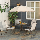 Outsunny 6 Pieces Patio Dining Set with Umbrella Round Table Folding Chairs - Cream White-Made with a strong metal frame and Oxford cloth for dependable construction