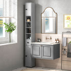 Kleankin Bathroom Storage Cabinet with Shelves and Toilet Paper Holder - Grey-Geometric lines pattern on the door panels bring modern charming