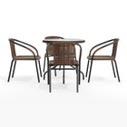 Flash Furniture 28" Round Glass Metal Table with Dark Brown Rattan Edging & 4 Dark Brown Rattan Stack Chairs-Designed for Commercial and Residential Use