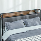 HOMCOM Full Size Bed Frame with Storage Headboard and Charging - Walnut-Powder-coated steel frame supports up to 730 lb (330 kg) securely