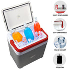 Koolatron Ice Chest Cooler with Locking Carry Handle - 25L - Grey and Red-Sturdy carry handle locks into place to hold the lid closed
