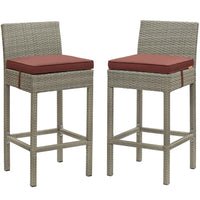 Modway Conduit Outdoor Patio Wicker Rattan Bar Stool - Light Gray Currant - Set of 2-Modern Outdoor Bar Stool