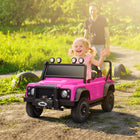 Qaba 12V Land Rover Licensed Kids Ride on Jeep Truck - Pink-Electric ride-on car features double doors, horn, and music buttons for immersive play 