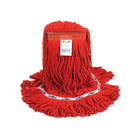 Globe Commercial Products Syn-Pro Synthetic Wet Mop - Looped End - Narrow Band - 20 oz - Red - 4 Pack-Tailband prevents the yarn from tangling