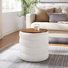 Modway Mezzo Round Boucle Fabric Storage Ottoman - Cloud-Wood Grain Veneer Lid