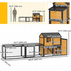 PawHut Large Chicken Coop - 134"L - Wooden with Run - Yellow-Features a convenient pull-out tray, making daily cleaning quick and effortless
