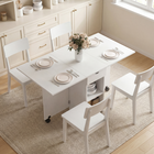 HOMCOM Drop Leaf Folding Dining Table with Drawer & Storage Shelves for 4-6 - White-Built-in a drawer with steel slides ang two storage shelves for utensils and tableware