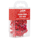 JAM Paper Colourful Push Pins - Red - 100 Pack-Size: Standard (approx 1 inch) | Steel tipped - perfect for pinning notes on corkboards and cubicles