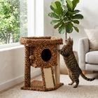 PawHut Small Cat Tower with Perch & Scratching Post - Leopard Print-Jute scratching pad included, so cats can sharpen their claws, deterring them from using your furniture 
