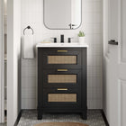Modway Dixie 24" Solid Wood Bathroom Vanity - Black/White-Satin Brass Handles