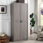 Manhattan Comfort Hopkins 29.61" Modern 7-Shelf Storage Closet - Grey-Vertical Rectangular Geometric Door Design with Black Metal Pull Handles