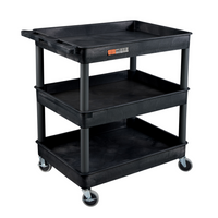 Luxor 3 Shelf Tub Cart, Black, (TC111-B)-These Luxor TC series utility carts are made of high density polyethylene structural foam molded plastic shelves and legs that won't stain, scratch, dent or rust. Features a retaining lip around the back and sides of flat shelves.