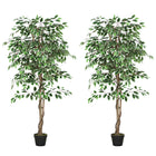 Outsunny 5.3 ' Potted Artificial Ficus Tree - Green - 2 Pack-Beautiful set of two artificial ficus design plants 