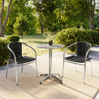 23.5'' Round Aluminum Indoor-Outdoor Table with 2 Black Rattan Chairs (TLH-ALUM-24RD-020BKCHR2-GG)-Metal