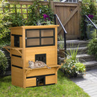 PawHut Outdoor 3-Story Cat House with Raised Floor, Weatherproof Roof and Escape Doors - Yellow-Comes with 5 doors, which is easy for your pets to get in or out 