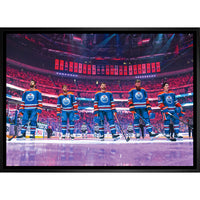 Edmonton Oilers Anthem Line-up - Framed Canvas - 31" x 22"-Premium canvas print with gallery-wrapped edges