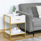 HOMCOM Nightstand with Drawer and Shelf - White - Set of 2-Made of MDF board and steel structure makes, they are resistant and easy to maintain