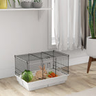PawHut 16" H Small Pet Cage with Bottom Wood Board and Sliding-out Tray - White-Two doors for easy access to the inside to refill the food and water 