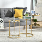 HOMCOMNesting Coffee Tables with Metal Base - Gold - Set of 2-Crafted from tempered glass and metal, stable and reliable for daily use and easy to clean 