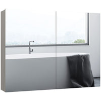 HOMCOM Wall Mount Medicine Cabinet with Mirror and Two Doors - Grey-Wall-mounted design, takes up little space  