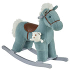 Qaba Kids Plush Rocking Horse with Wooden Rockers - Blue-Traditional rocking toy with a fun horse design 