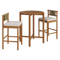 Modway Eleni 3-Piece Outdoor Teak Wood Bar Set - Natural Sail-Teak Wood Furniture Set