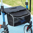 HOMCOM 9" Wheels Folding Rollator Walker with Large Seat - Blue-Dual hand brakes and large wheels ensure a smooth, secure experience with this reliable rollator 