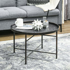 HOMCOM 24" Round Coffee Table with Hammered Tray Top Metal - Pewter-Handcrafted hammered tray top prevents spills and adds style