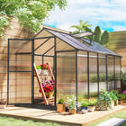 Outsunny 6' x 10' x 6.4' Polycarbonate Greenhouse- 4mm Twin wall, UV-resistant polycarbonate sheets keep your plants safe  
 