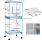 PawHut 55" H 2-in-1 Bird Cage with Wheels and Slide-out Tray - Light Blue-Includes wooden perches and plastic food containers 