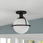 Hudson&Canal Cieonna 9.25" Wide Semi Flush Mount with Glass Shade - Blackened Bronze/White-Handcrafted blackened bronze finish is applied to the metal base