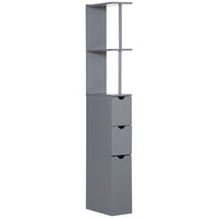 HOMCOM Narrow Bathroom Floor Cabinet with Drawer and Open Shelves - Grey-With a tall and slim profile in modern style  