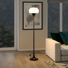 Hudson&Canal Aleister Torchiere Floor Lamp with Glass Shade - Blackened Bronze/White Milk-Includes an 8 foot cord with foot step on/off switch