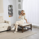 HOMCOM Storage Ottoman Coffee Table - Beige-3.1" (8 cm) thick foam-filled seat cushion, breathable linen-look fabric surface