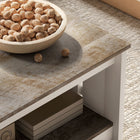 HOMCOM Farmhouse Coffee Table with Storage Shelf - Distressed Oak and Brown-Easy to assemble for quick setup and use
