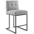 Modway Privy Black Stainless Steel Upholstered Fabric Counter Stool - Black Light Gray - Set of 2-Matte Black Stainless Steel Geometric Base