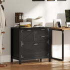HOMCOM 4 Drawer File Cabinet with Quiet Slides - Black Wood Grain-Barn-style detailing and matte black accents for a farmhouse-inspired look