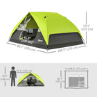 Outsunny 3-4 Person Camping Tent with Mesh Window, Hook, Storage Pockets, Electrical Cable Access - Bright Green-Large mesh window ensures fresh airflow and mosquito protection