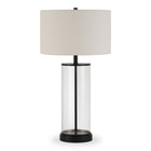 Hudson&Canal Rowan 28" Tall Table Lamp with Fabric Shade - Blackened Bronze/White-Coastal design for your living room, workspace, or bed side table