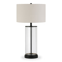 Hudson&Canal Rowan 28" Tall Table Lamp with Fabric Shade - Blackened Bronze/White-Coastal design for your living room, workspace, or bed side table