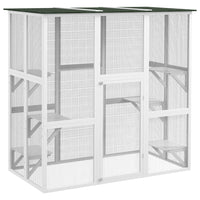 PawHut 71" L Outdoor Catio Cat Enclosure with Asphalt Roof and Jumping Platforms - White-Fully enclosed wooden cat outdoor enclosure can house multiple animals 