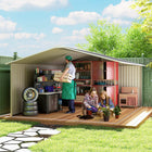 Outsunny 11' x 13' Garden Storage Shed with Foundation Kit - Dark Grey-Sloped roof to prevent water build up
