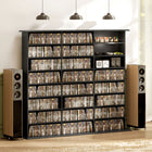 HOMCOM 8-Tier Media Storage Cabinet - Black-Melamine-coated particleboard ensures stability and easy maintenance
