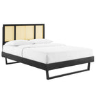 Modway Kelsea Cane and Wood Full Platform Bed with Angular Legs - Black-Wood, MDF, and Veneer Construction