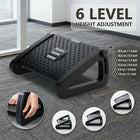 ShoppingAll Under Desk Footrest with Massage Roller and 6-Level Angle Adjustment - Black-Designed with 4 central rotating massage wheels and a textured pebbled surface to stimulate acupressure points, relieve foot stress, and keep your feet active while sitting.